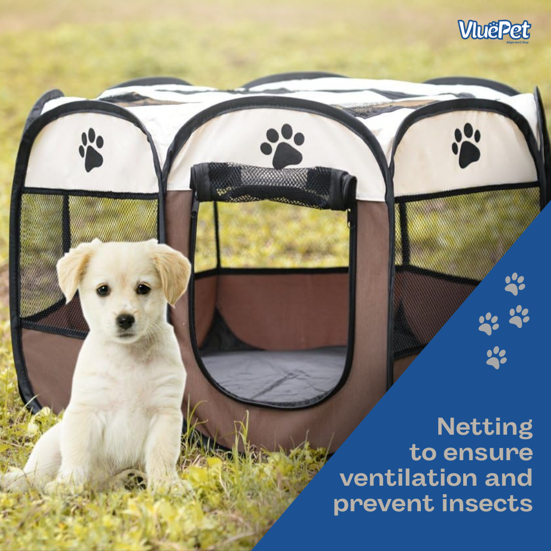 Give your pet a safe and portable play space with the VluePet® Foldable Pet Playpen.