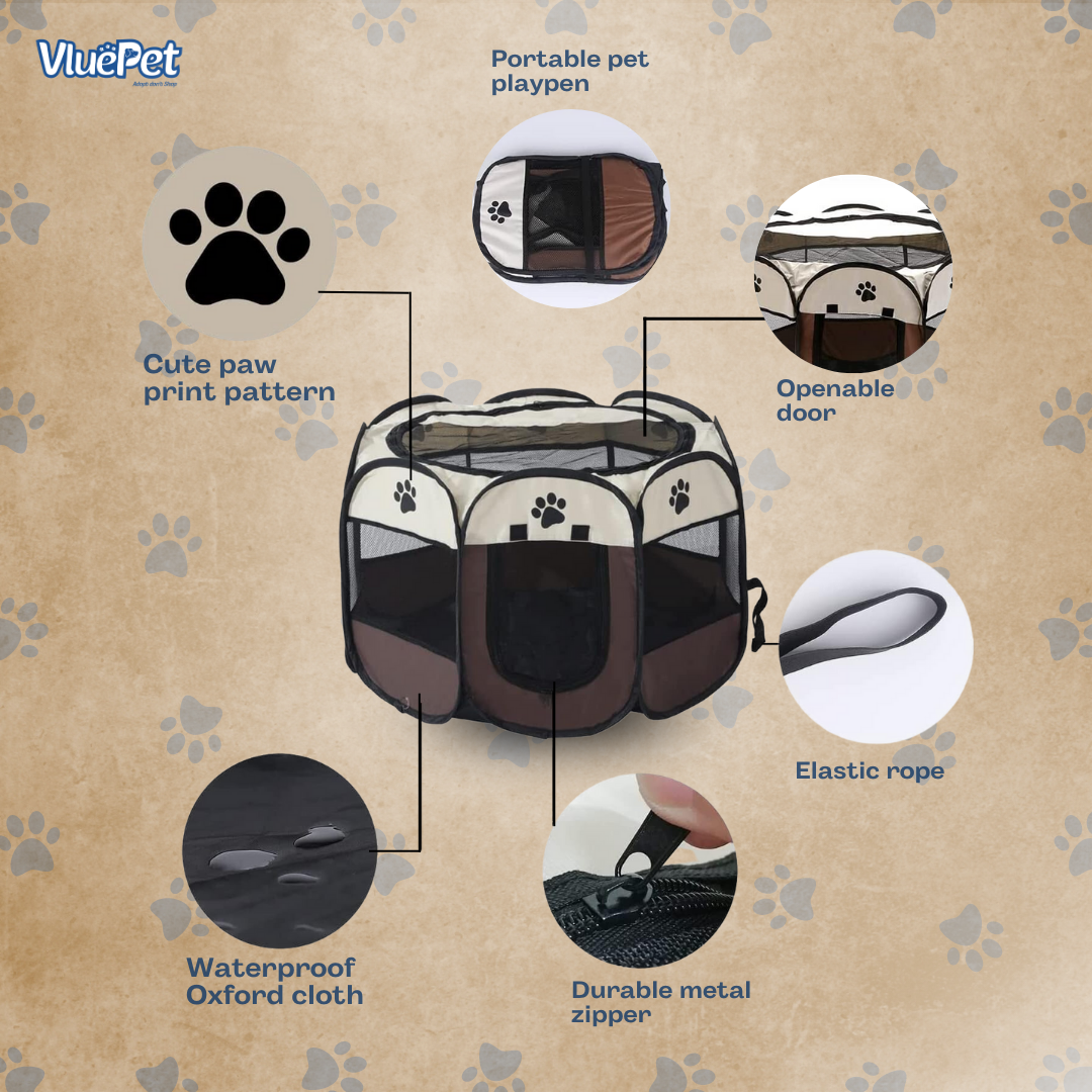 Give your pet a safe and portable play space with the VluePet® Foldable Pet Playpen.