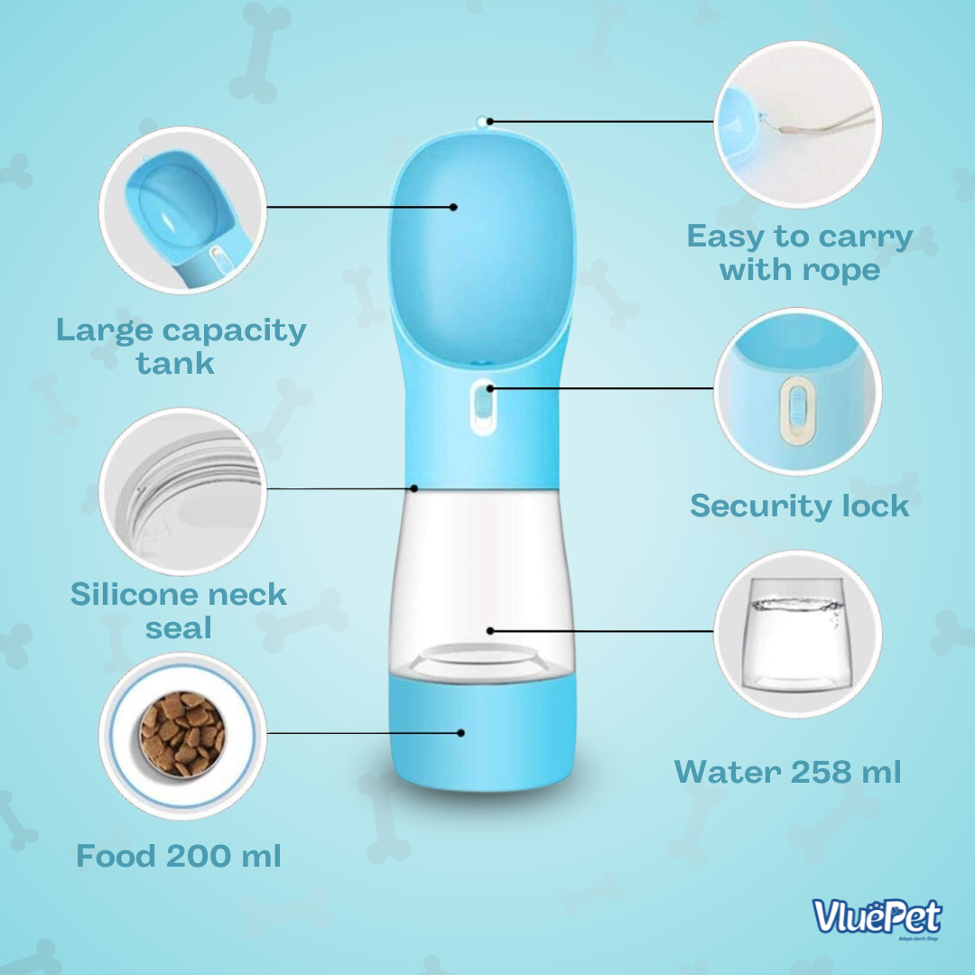 VluePet® 2-in-1 Portable Dog Water Bottle & Food Container – Leakproof Travel Dispenser